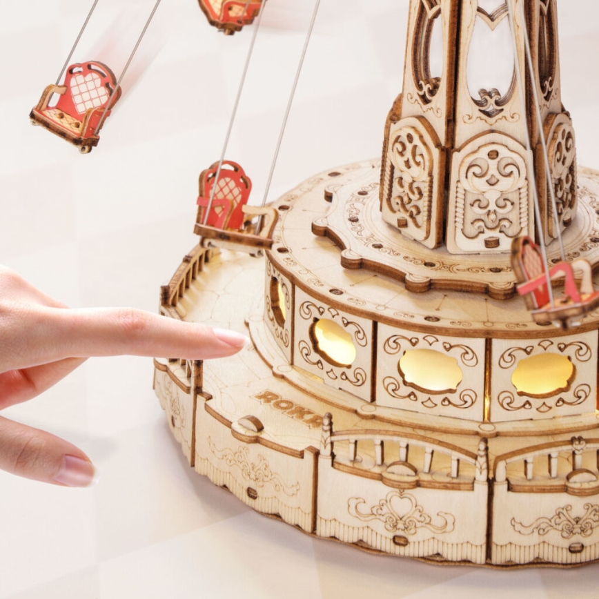 RoboTime - Puzzle 3D de caixa de música Carrossel de corrente 3xAAA