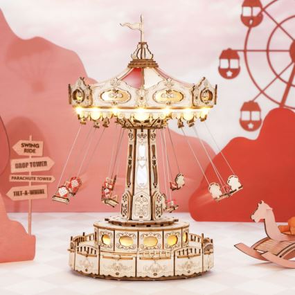 RoboTime - Puzzle 3D de caixa de música Carrossel de corrente 3xAAA