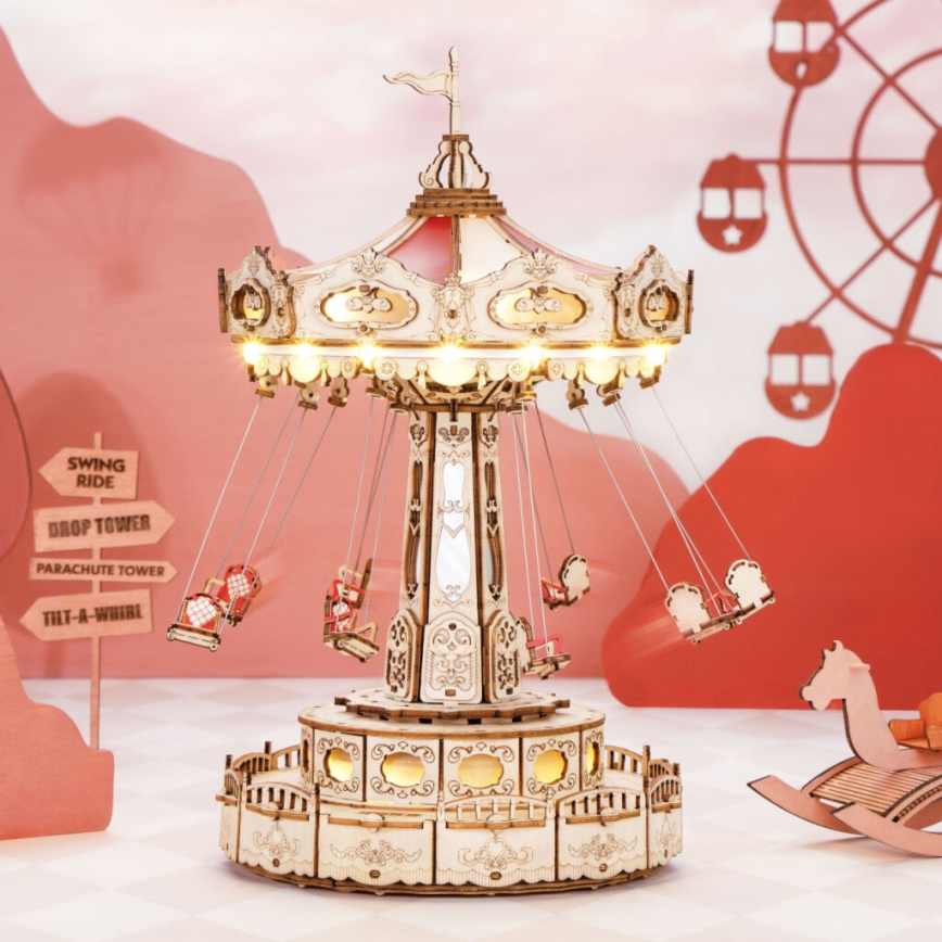 RoboTime - Puzzle 3D de caixa de música Carrossel de corrente 3xAAA