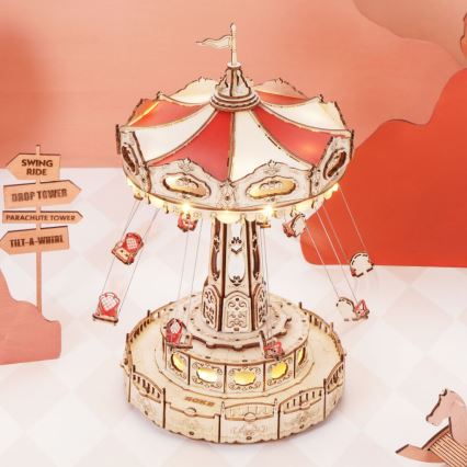 RoboTime - Puzzle 3D de caixa de música Carrossel de corrente 3xAAA