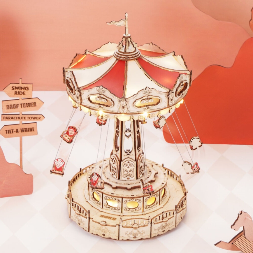 RoboTime - Puzzle 3D de caixa de música Carrossel de corrente 3xAAA