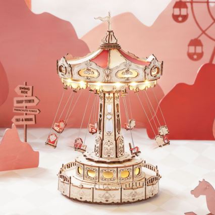 RoboTime - Puzzle 3D de caixa de música Carrossel de corrente 3xAAA