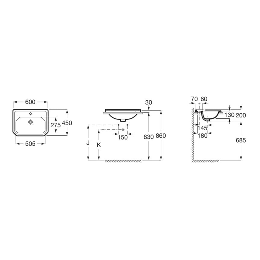 Roca A3270A5000 - Lavatório embutido CARMEN 60x45 cm cerâmica/branco