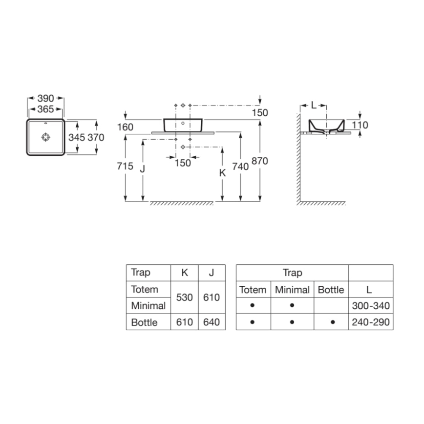 Roca A3270ML000 - Lavatório de bancada GAP 39x37 cm cerâmica/branco