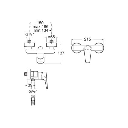 Roca A5A2190C00 - Misturador de duche ATLAS cromado brilhante