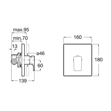 Roca A5A2B01C00 - Misturador de duche para instalação encastrada L90 cromo brilhante