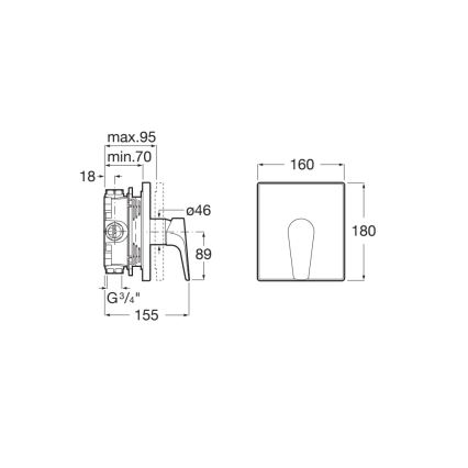 Roca A5A2B90C00 - Misturador de duche para instalação embutida ATLAS, cromado brilhante