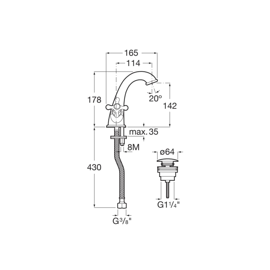 Roca A5A3A4BC00 - Misturadora para lavatório + válvula com transbordamento CARMEN 17,8 cm cromo brilhante