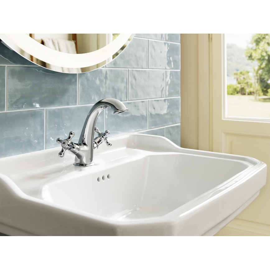 Roca A5A3A4BC00 - Misturador para lavatório + válvula de escoamento com transbordo CARMEN RETRO 17,8 cm cromado brilhante