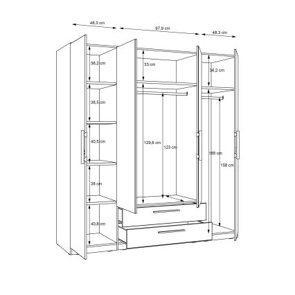 Roupeiro com espelho MARO 200x213 cm carvalho artisan