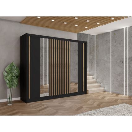 Roupeiro com espelho SANTINO 250x215 cm preto/carvalho craft