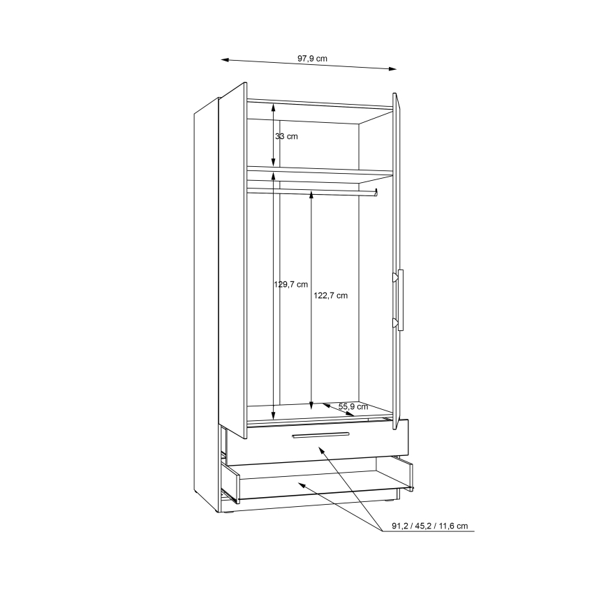 Roupeiro MARO 100x213 cm, Carvalho Artisan