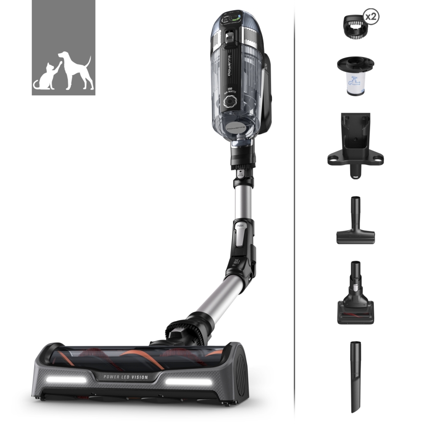 Rowenta - Aspirador vertical 3 em 1 X-FORCE ANIMAL AUTO 480W/32,4V preto 2000 mAh