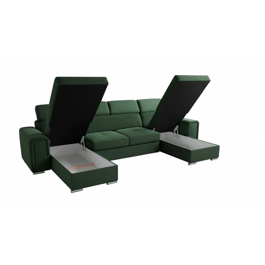 Sofá-cama com canto em U universal e espaço de arrumação SALVADA verde