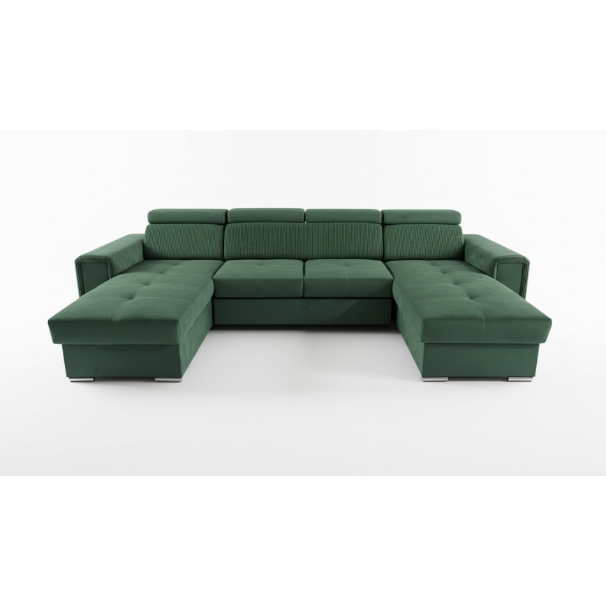 Sofá-cama com canto em U universal e espaço de arrumação SALVADA verde