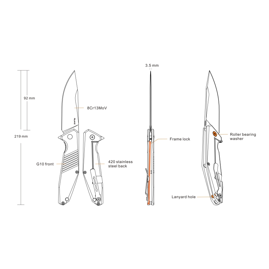 Ruike RUD191B - Canivete dobrável 21,9 cm preto