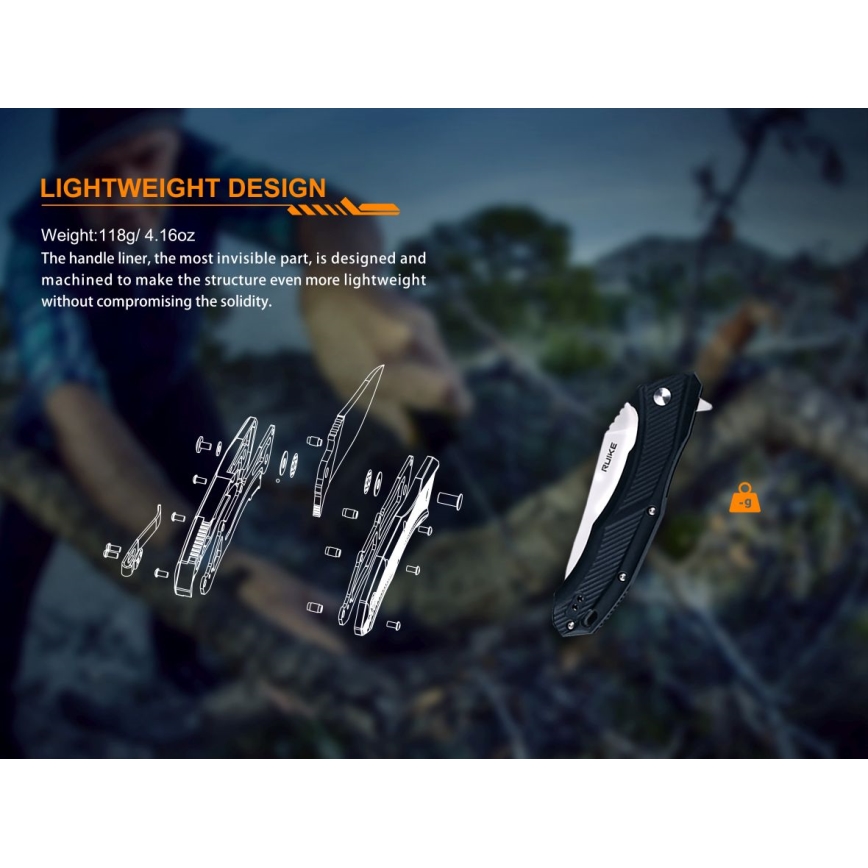 Ruike RUD198PB - Canivete dobrável 23,1 cm preto