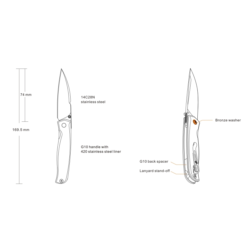 Ruike RUP661B - Faca compacta dobrável 16,9 cm preto