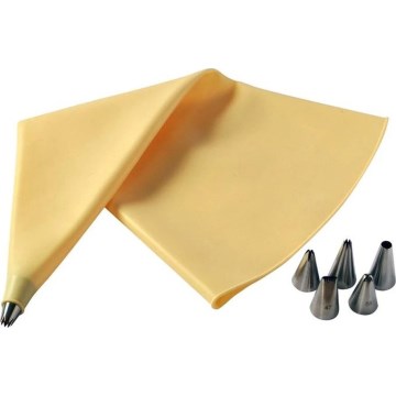 Saco de confeitar em silicone + 6 bicos TORO amarelo/aço inoxidável