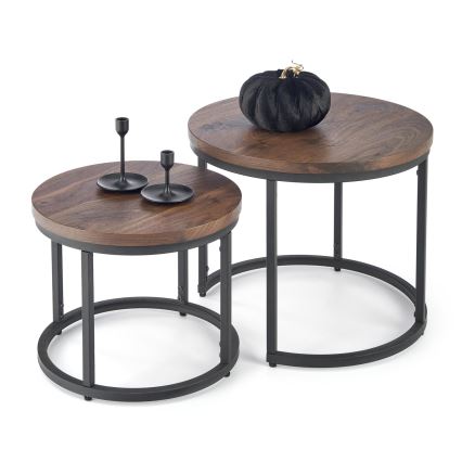 CONJUNTO 2x Mesa de centro OREO diâmetro 43/53 cm preto/noz