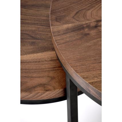 CONJUNTO 2x Mesa de centro OREO diâmetro 43/53 cm preto/noz