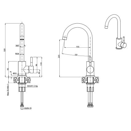 Samona - Misturadora de cozinha 32 cm granito/preto
