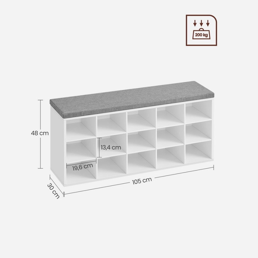 Sapateira VOREN 105x48x30 cm branca/cinza