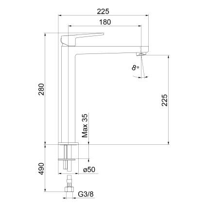Sapho - Bateria de lavatório TURSI 28 cm preto mate