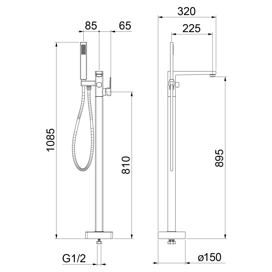 Sapho - Conjunto de banheira independente com misturador TURSI, preto mate