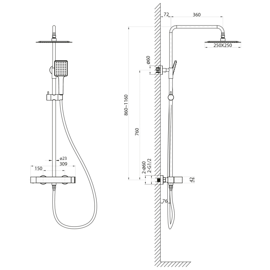 Sapho - Conjunto de duche com misturador CUBEMIX cromo brilhante
