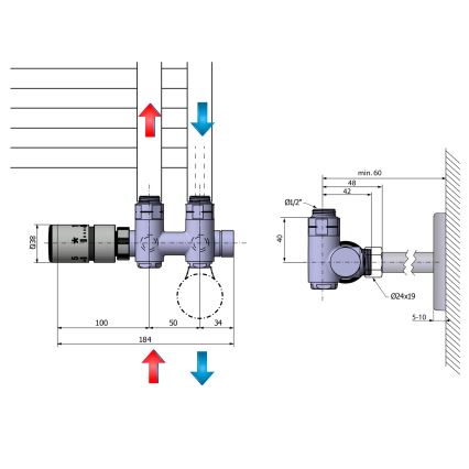 Sapho - Conjunto termostático de ligação para instalação central TWIN COMBI, esquerdo / aço inoxidável mate