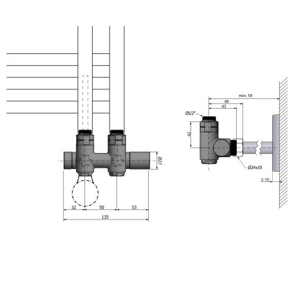 Sapho - Kit de válvulas para ligação central TWIN COMBI direita/cromado brilhante