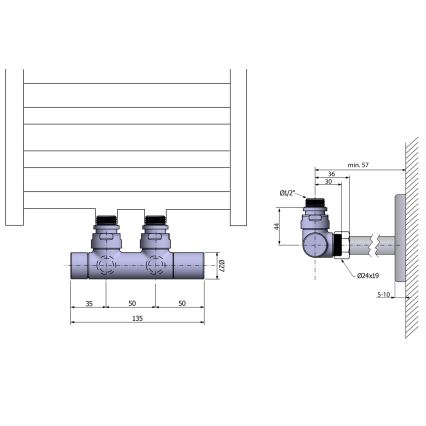 Sapho - Conjunto de válvulas para ligação central TWIN, cromado brilhante
