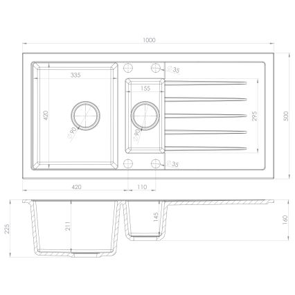 Sapho - Cuba de cozinha 100x50 cm granito/branco