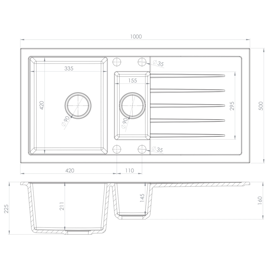 Sapho - Cuba de cozinha 100x50 cm granito/branco