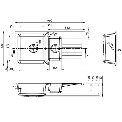 Sapho - Cuba de cozinha 48x96 cm granito/bege