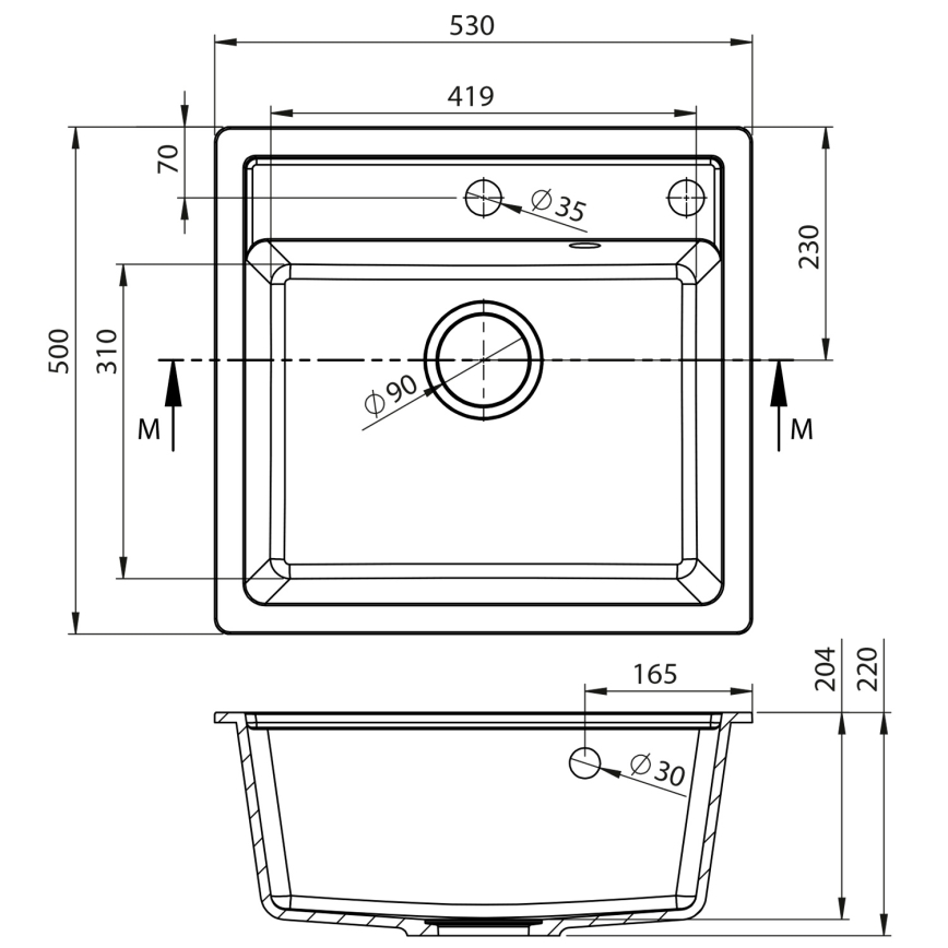 Sapho - Cuba de cozinha 53x50 cm granito/branco