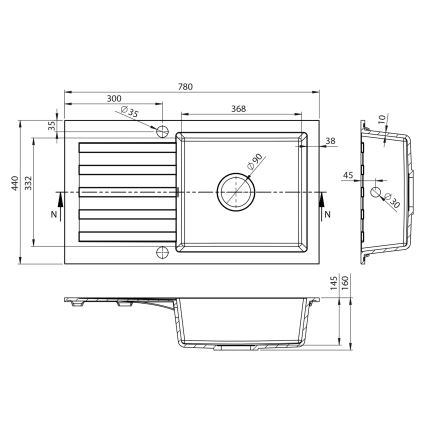 Sapho - Cuba de cozinha 78x44 cm granito/branco