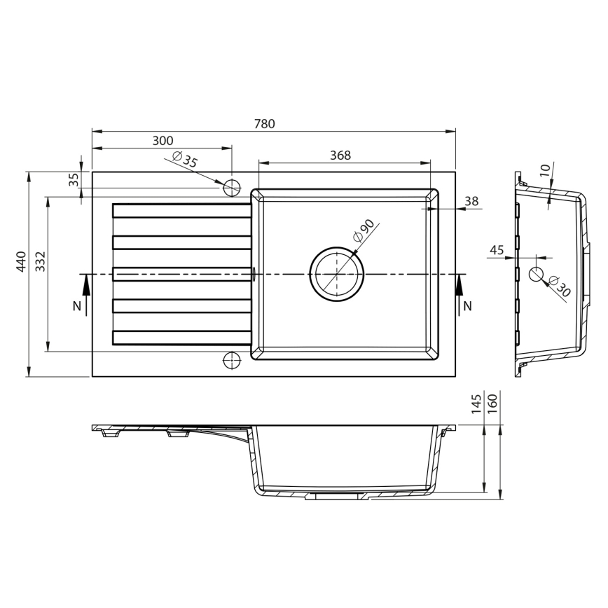 Sapho - Cuba de cozinha 78x44 cm granito/branco