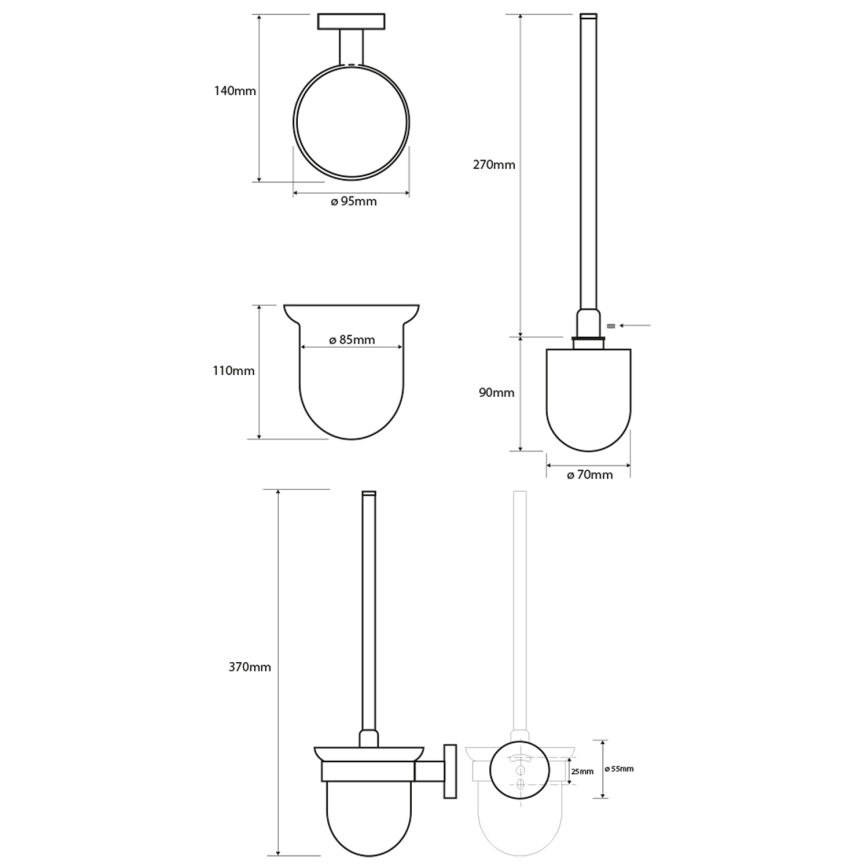 Sapho - Escova de WC de parede X-ROUND, vidro fosco/branco