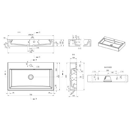 Sapho - Lavatório de apoio ORINOKO 70x42 cm mármore/branco