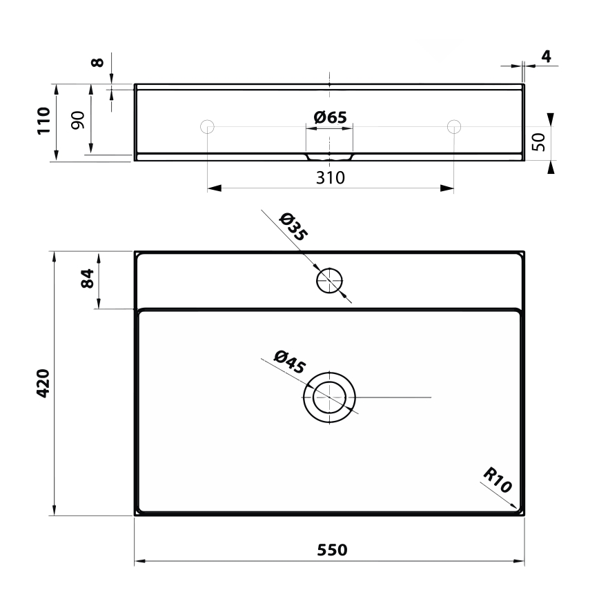 Sapho - Lavatório de bancada AURUM 55x42 cm em aço inox escovado