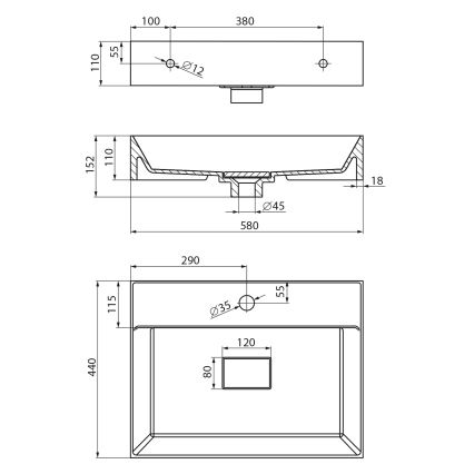 Sapho - Lavatório de bancada GODIVA 58x44 cm mármore/branco