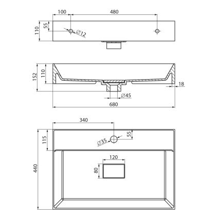 Sapho - Lavatório de bancada GODIVA 68x44 cm mármore/branco