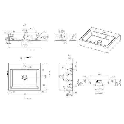 Sapho - Lavatório de bancada ORINOKO 50x42 cm mármore/branco