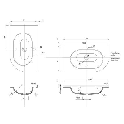 Sapho - Lavatório de canto encastrado PULSE 75x43 cm mármore/branco