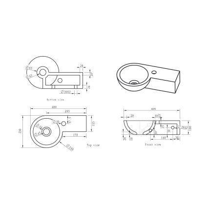 Sapho - Lavatório de canto suspenso BLOK 40x23 cm direito/antracite