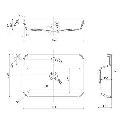 Sapho - Lavatório de encastrar 55x39 cm, cerâmica/branco