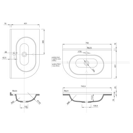 Sapho - Lavatório encastrado de canto PULSE 75x43 cm mármore/branco