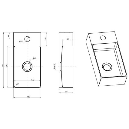 Sapho - Lavatório suspenso AURUM 36,5x18 cm dourado fosco